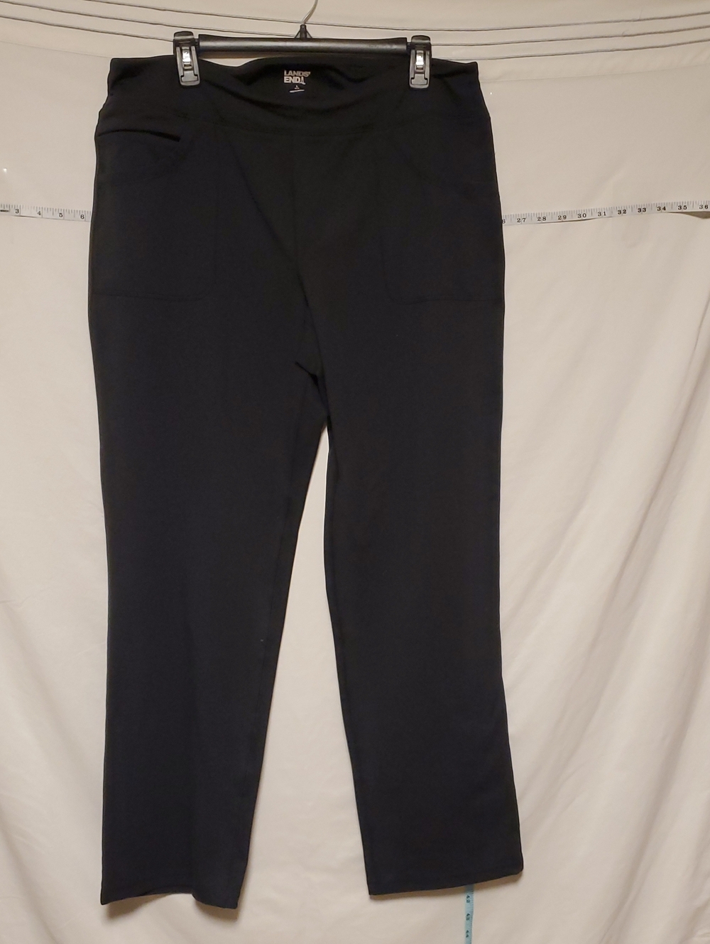 Lands End Black Knit Pull On Pants Front Patch Pockets Lg Casual Office Easywear